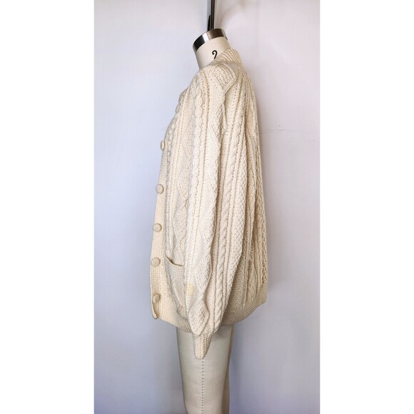 Chunky Cable Hand Knitted WOOL Sweater Cardigan w/Pockets Fisherman Ireland XS S - Picture 6 of 10
